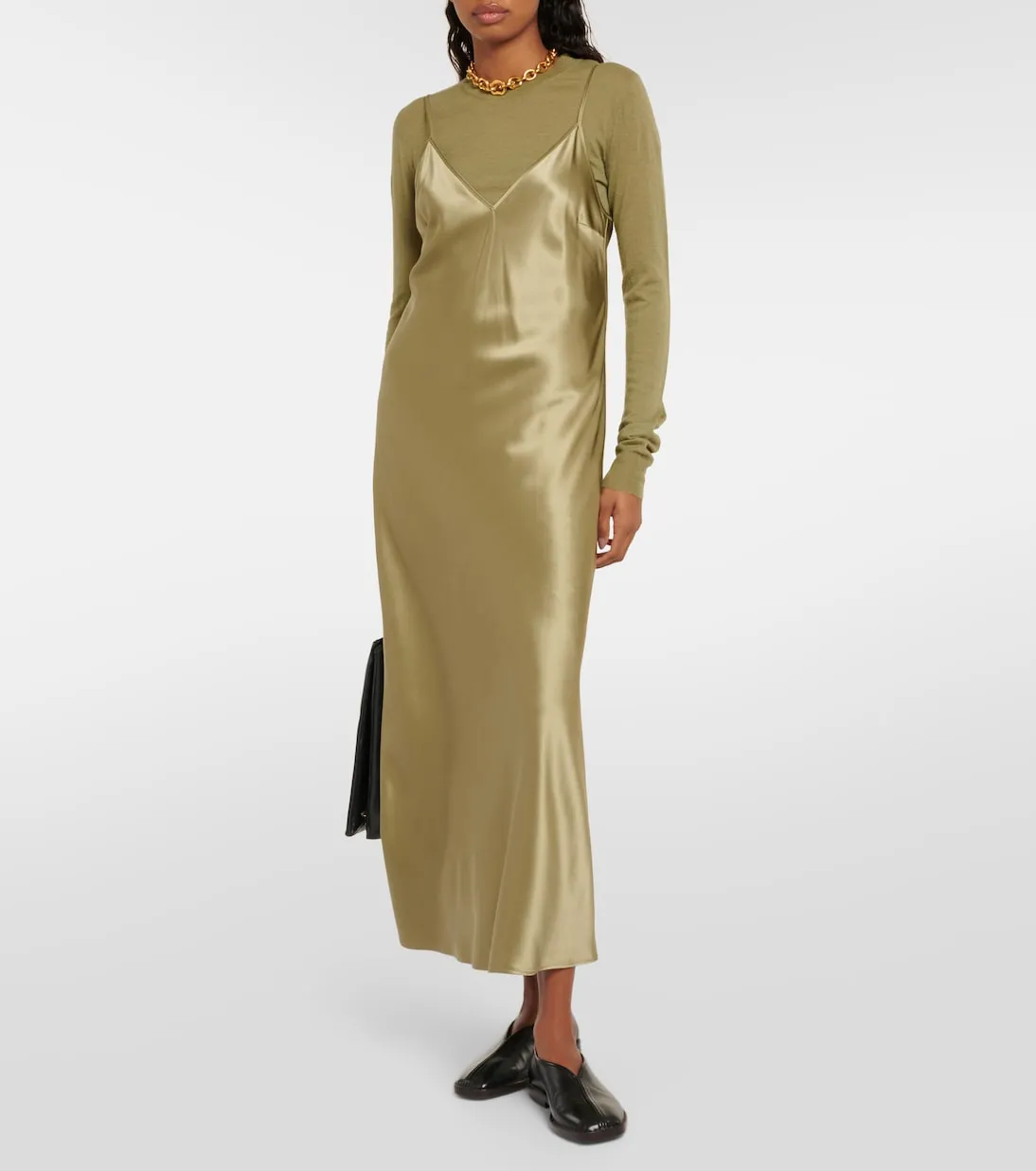 Joseph silk satin clea slip dress, green