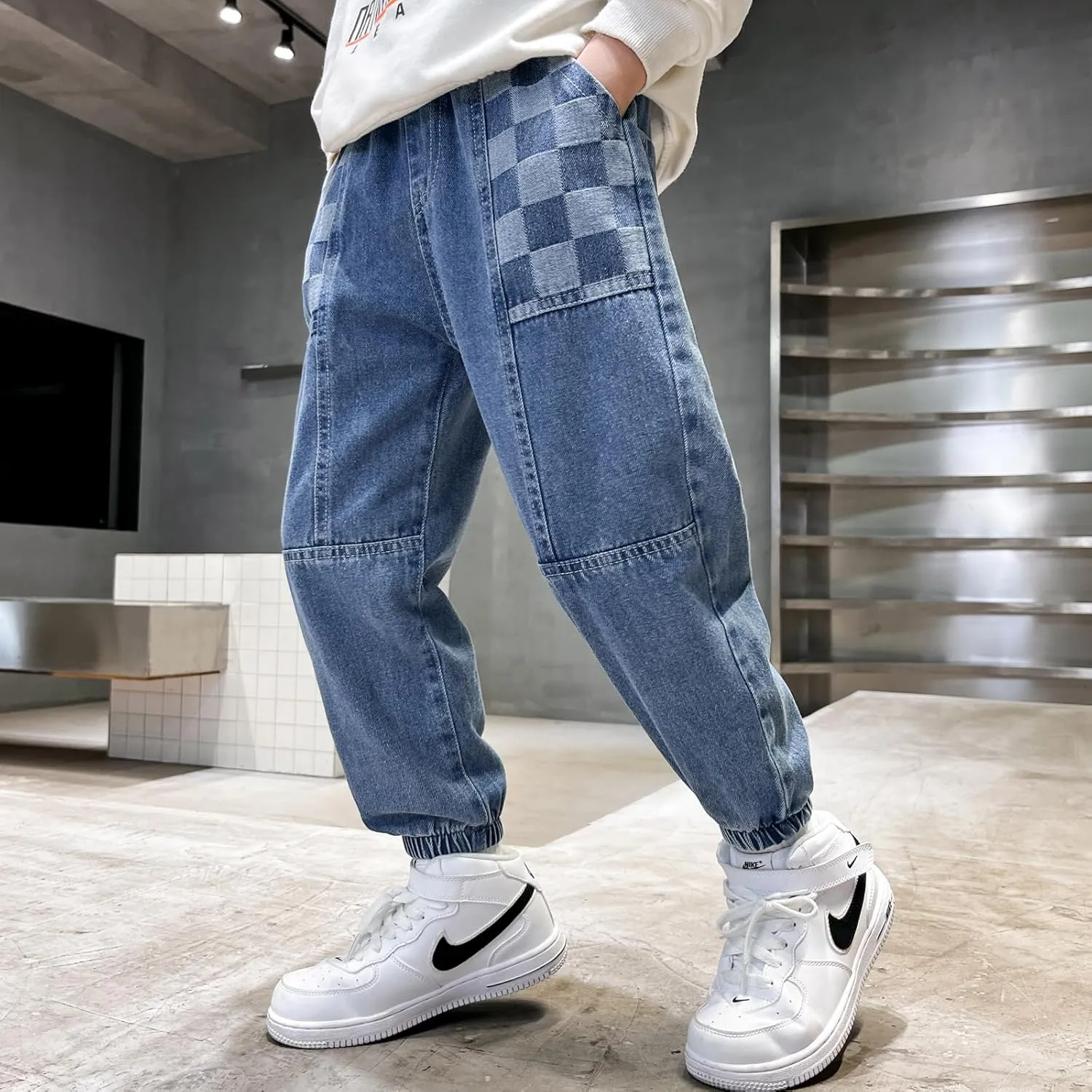 MEILONGER Boys Elastic Waist Jeans Stretch Fashion Denim Pants Size 8,10-12,14-16,18-20