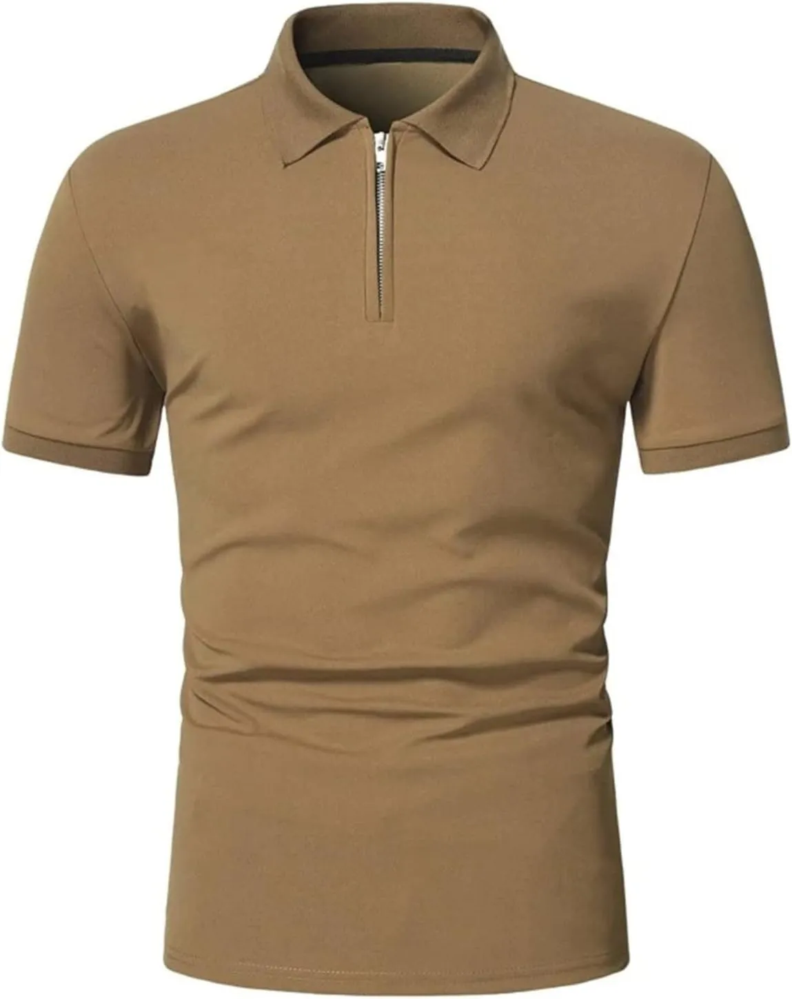 Men's Casual Solid Polo Shirts Zipper Lapel Short Sleeve Tops Classic Golf Tees Basic Golf Shirt Cotton Top
