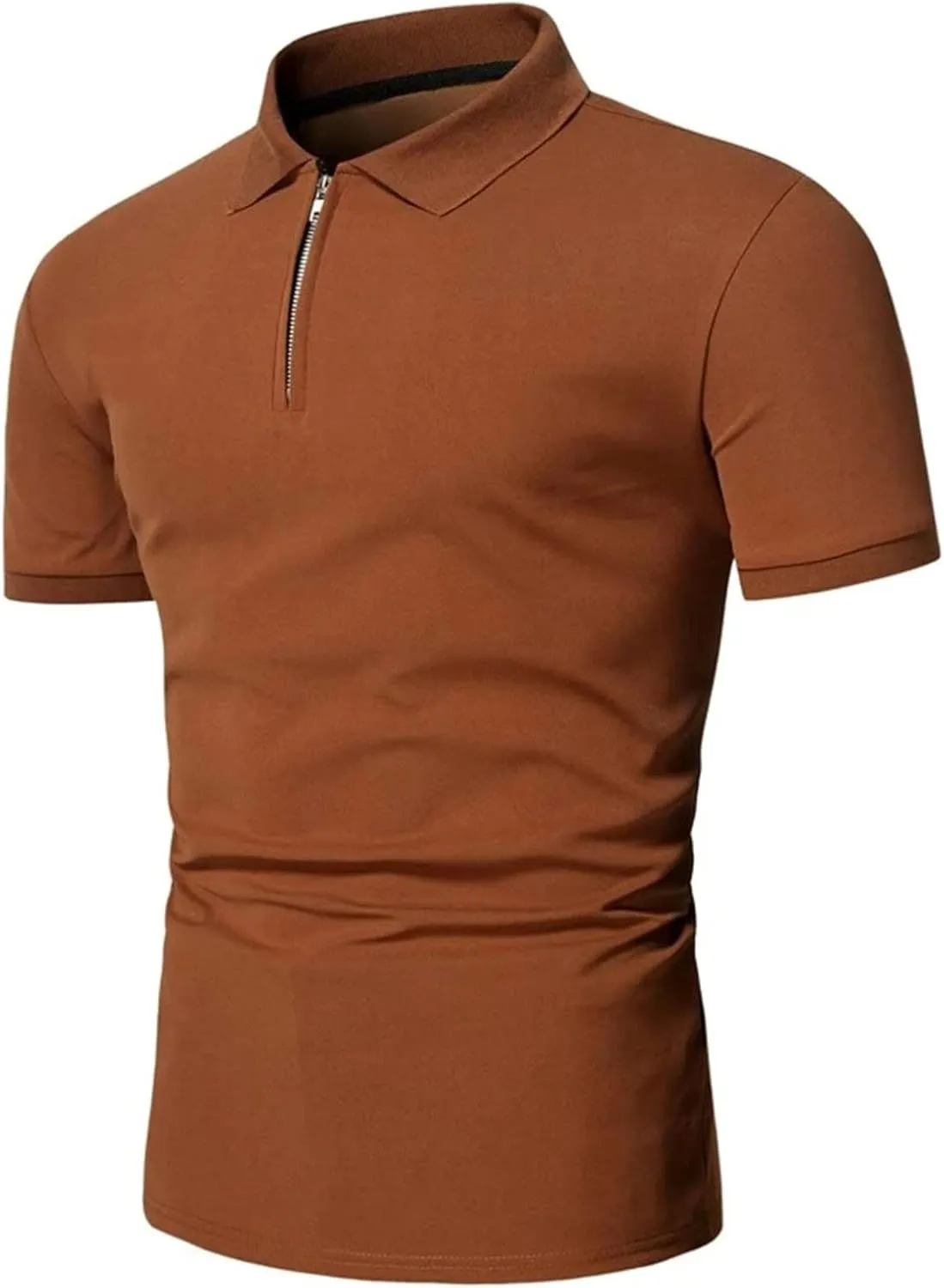 Men's Casual Solid Polo Shirts Zipper Lapel Short Sleeve Tops Classic Golf Tees Basic Golf Shirt Cotton Top