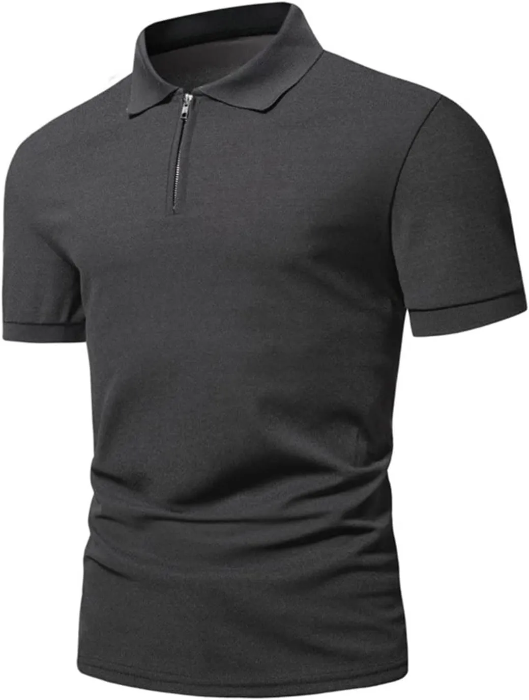 Men's Casual Solid Polo Shirts Zipper Lapel Short Sleeve Tops Classic Golf Tees Basic Golf Shirt Cotton Top