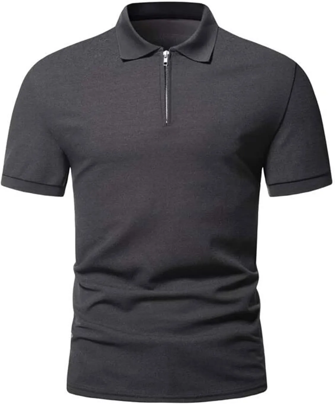 Men's Casual Solid Polo Shirts Zipper Lapel Short Sleeve Tops Classic Golf Tees Basic Golf Shirt Cotton Top