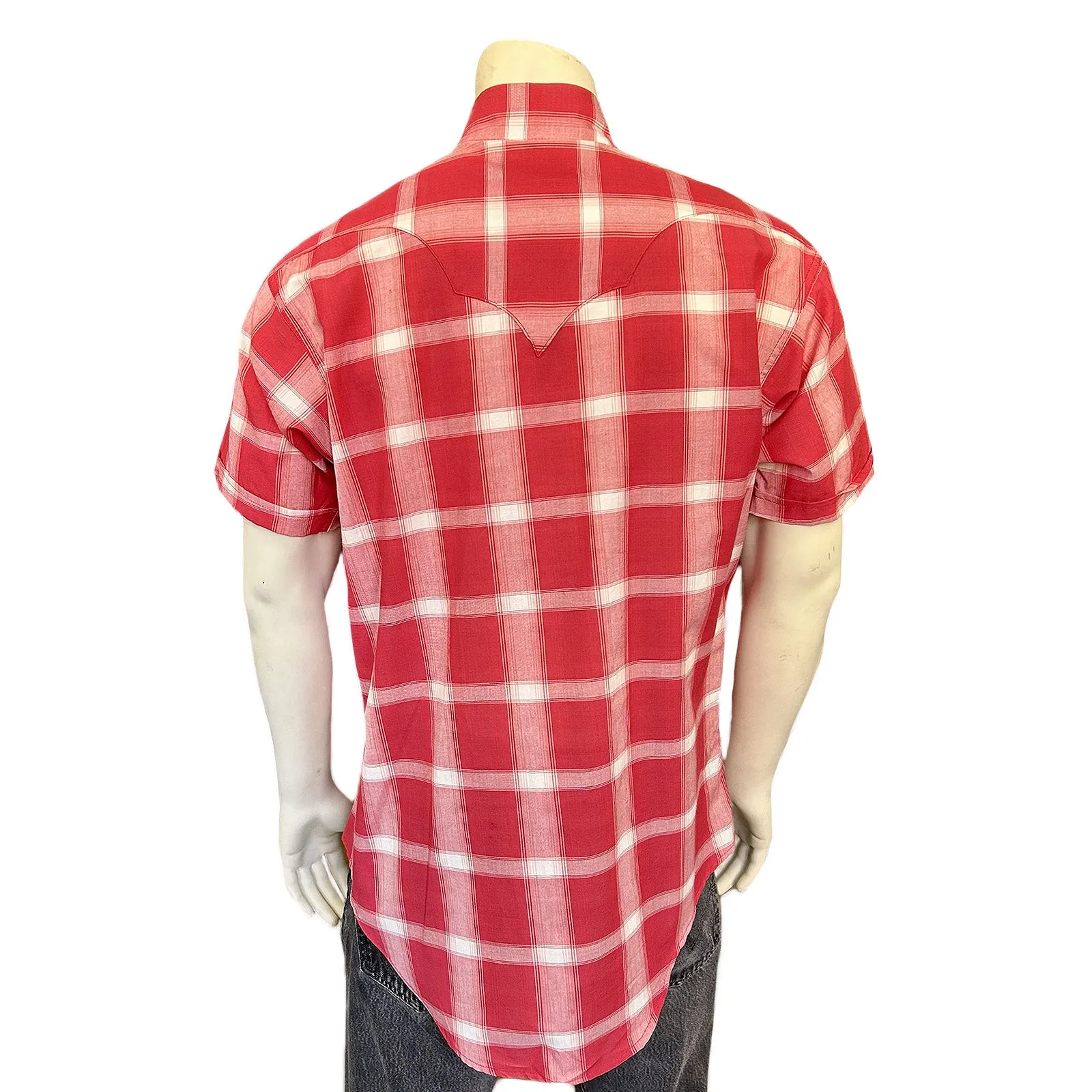 Men's Red & White Shadow Plaid Short Sleeve Western Shirt