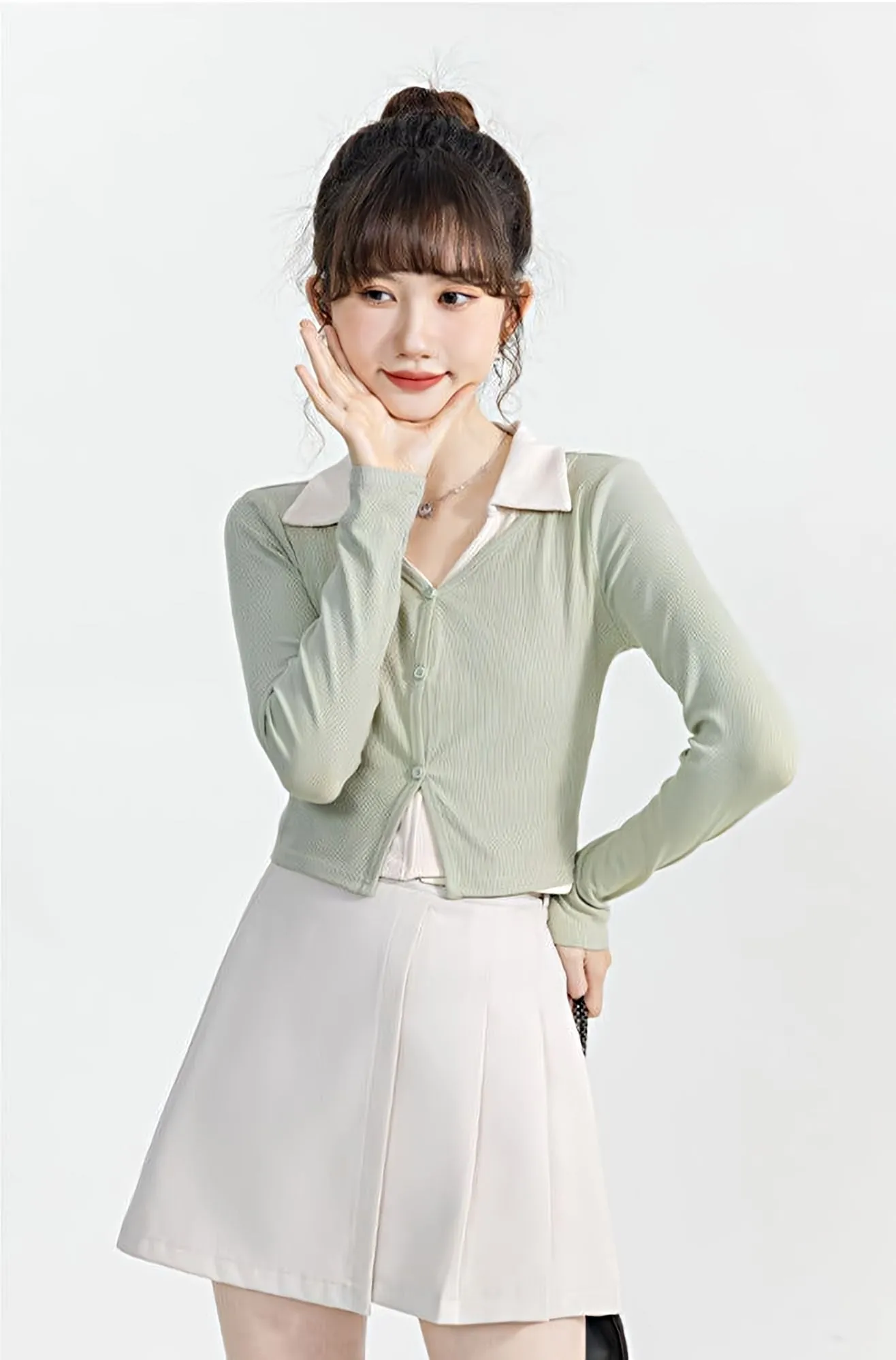 Mock Two-Piece Cropped Cardigan