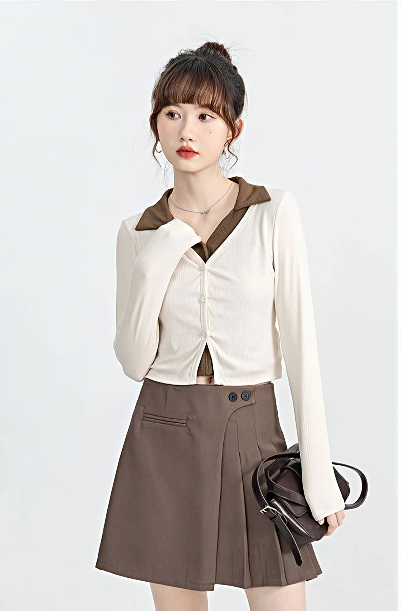 Mock Two-Piece Cropped Cardigan