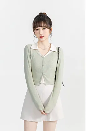 Mock Two-Piece Cropped Cardigan