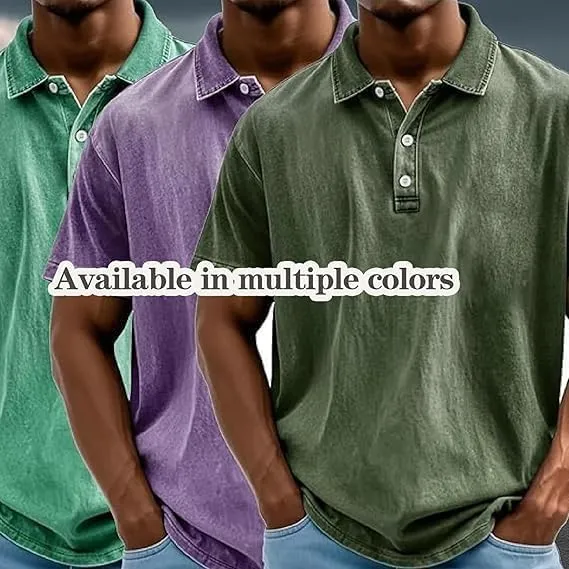 Mokaloha Mens Short Sleeve Shirts, Mokaloha Mens Shirts, Men's Vintage Washed and Distressed Pure Cotton Lapel Polo Shirt