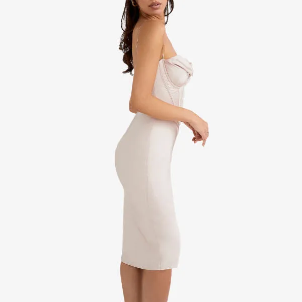 Myrna satin midi dress with corset House Of Cb, color crystal