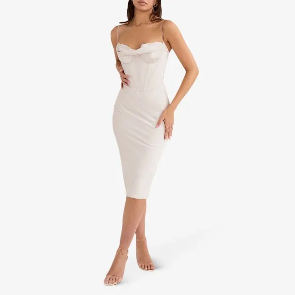 Myrna satin midi dress with corset House Of Cb, color crystal
