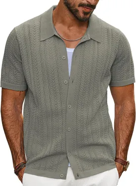 PJ PAUL JONES Men's Knit Shirts Short Sleeve Button Down Polo Shirt Fashion Casual Summer Beach Shirts
