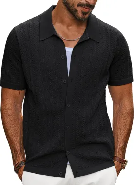 PJ PAUL JONES Men's Knit Shirts Short Sleeve Button Down Polo Shirt Fashion Casual Summer Beach Shirts