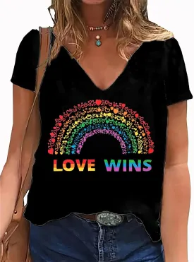 Pride Shirts Women Love Heart Rainbow LGBT Equality Tshirt Pride Ally Support Apparel Short Sleeve V Neck Tee Top