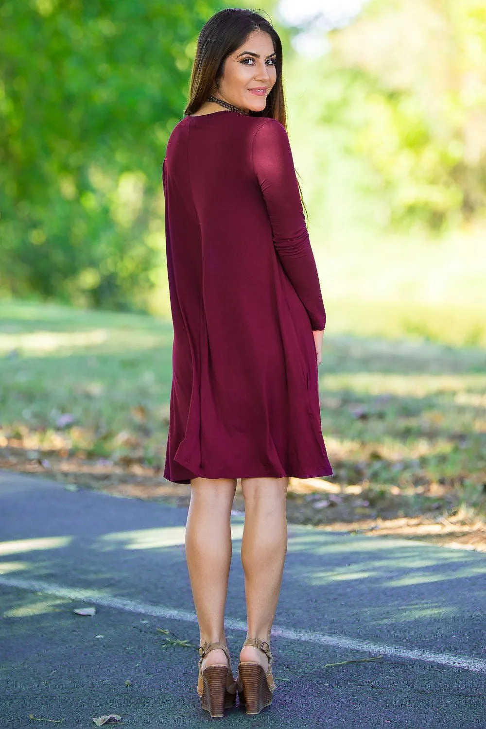 SALE-Piko Long Sleeve Swing Dress - Plum