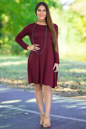 SALE-Piko Long Sleeve Swing Dress - Plum