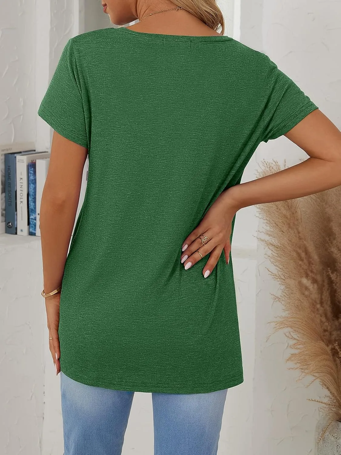 SHIBEVER Women's Tops Short Sleeve Twist Knotted T Shirts Summer Blouse Tunic Tops S-2XL