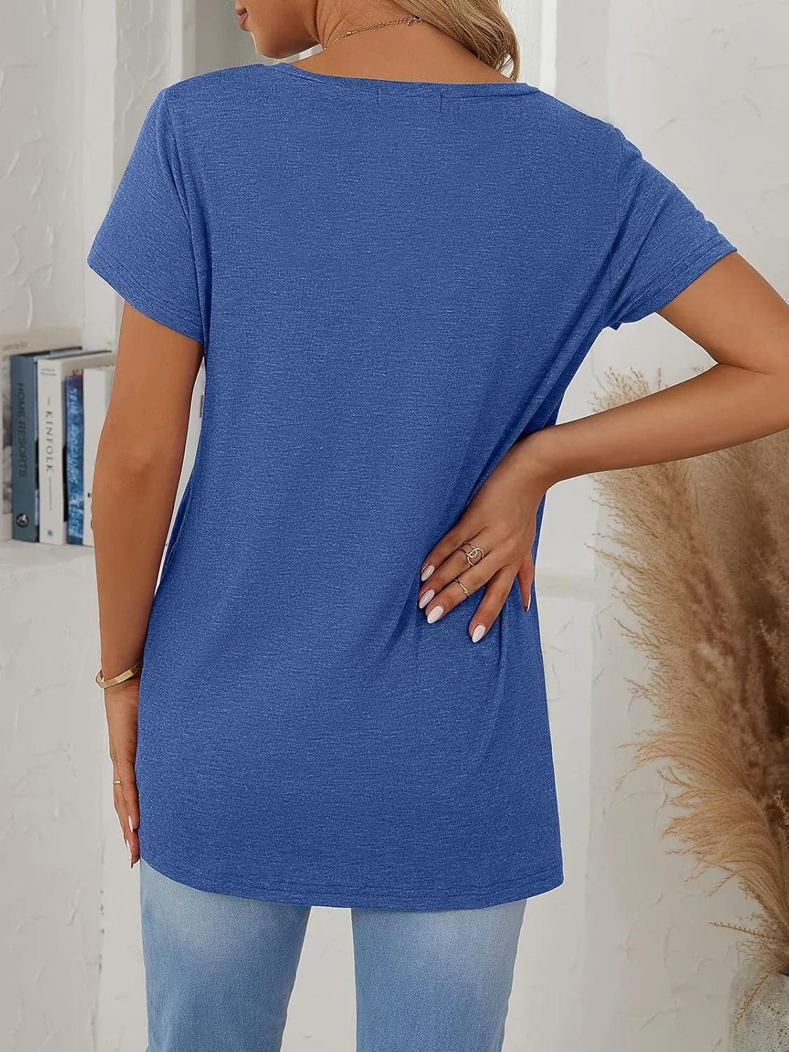SHIBEVER Women's Tops Short Sleeve Twist Knotted T Shirts Summer Blouse Tunic Tops S-2XL