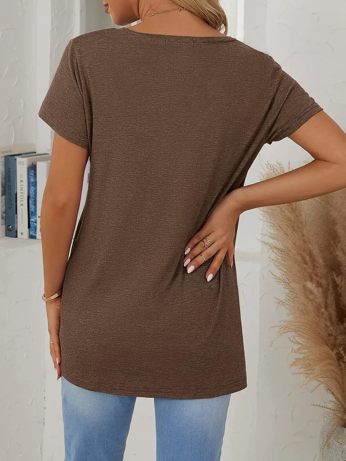 SHIBEVER Women's Tops Short Sleeve Twist Knotted T Shirts Summer Blouse Tunic Tops S-2XL