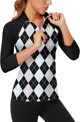 Soneven Womens 3/4 Sleeve Shirt UPF 50  Moisture Wicking Golf Polo Shirt for Casual Work