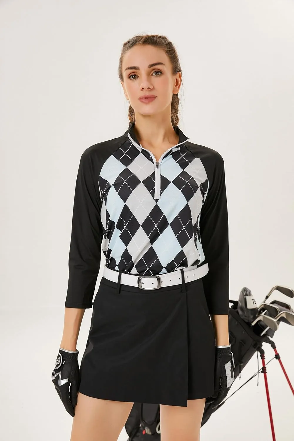 Soneven Womens 3/4 Sleeve Shirt UPF 50  Moisture Wicking Golf Polo Shirt for Casual Work