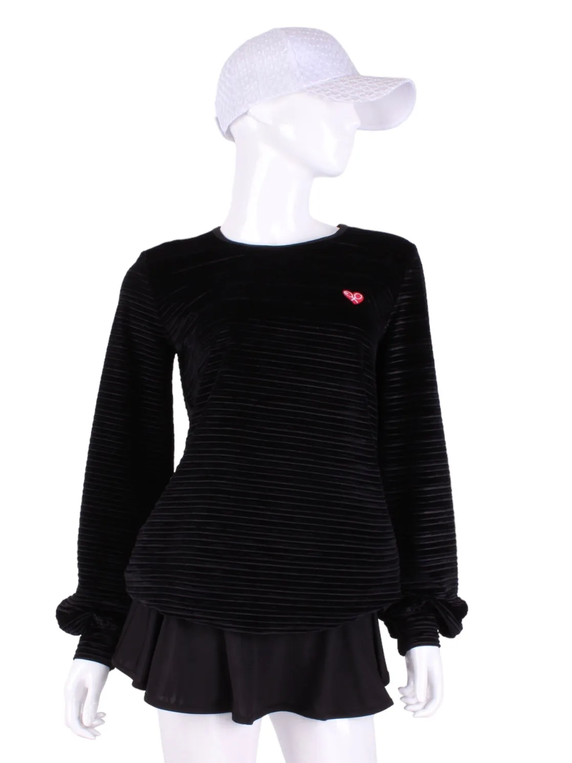 Striped Black Velvet Long Sleeve Warm Up Top