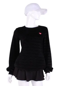 Striped Black Velvet Long Sleeve Warm Up Top