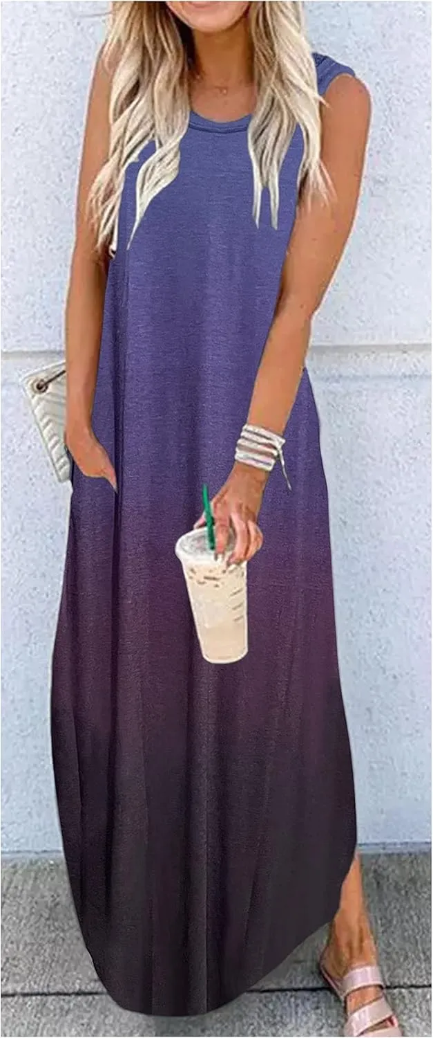 Summer Dresses for Women 2025 Beach Vacation Dress Boho Floral Sundresses Ladies Tropical Pockets Maxi Dress