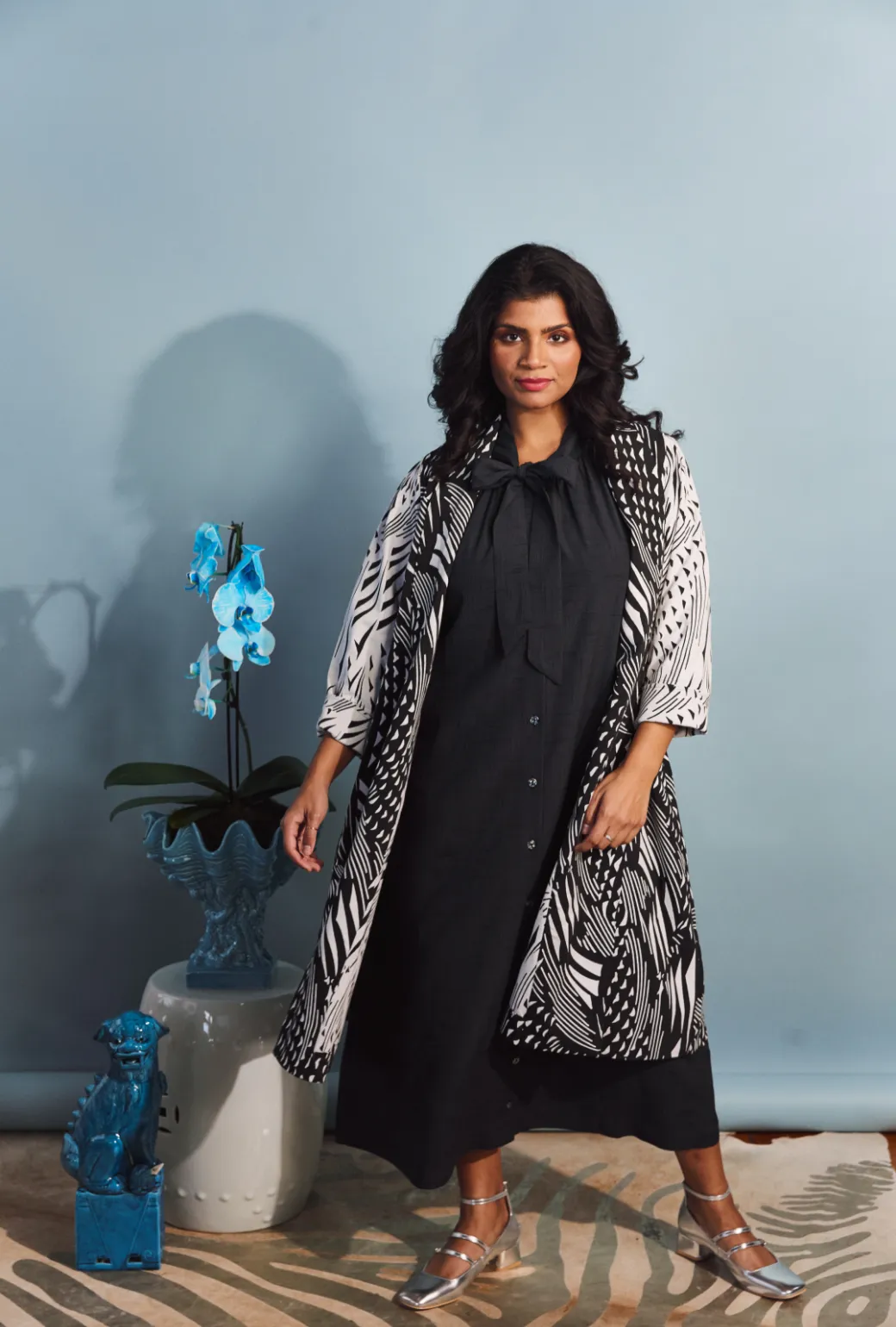 Swing Coat - Black Abstract