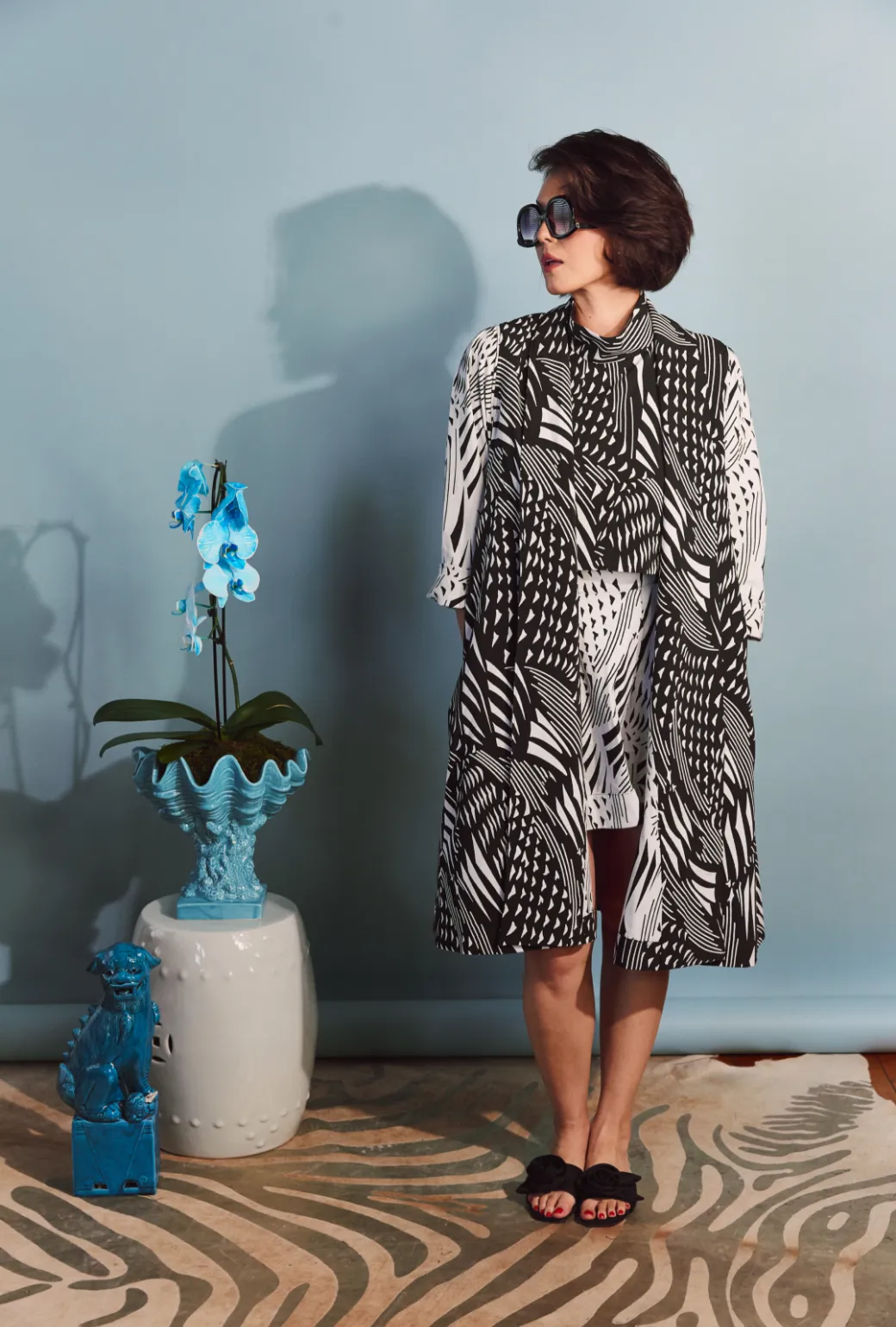 Swing Coat - Black Abstract