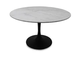 Valencia Round Dining Table - White Marble/ Matte Black Base