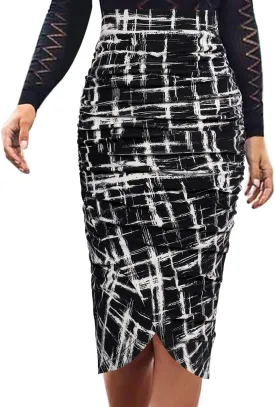 VFSHOW Womens Ruched Ruffle High Waist Asymmetric Wrap Casual Wok Office Party Slim Fitted Bodycon Pencil Midi Mid-Calf Skirt
