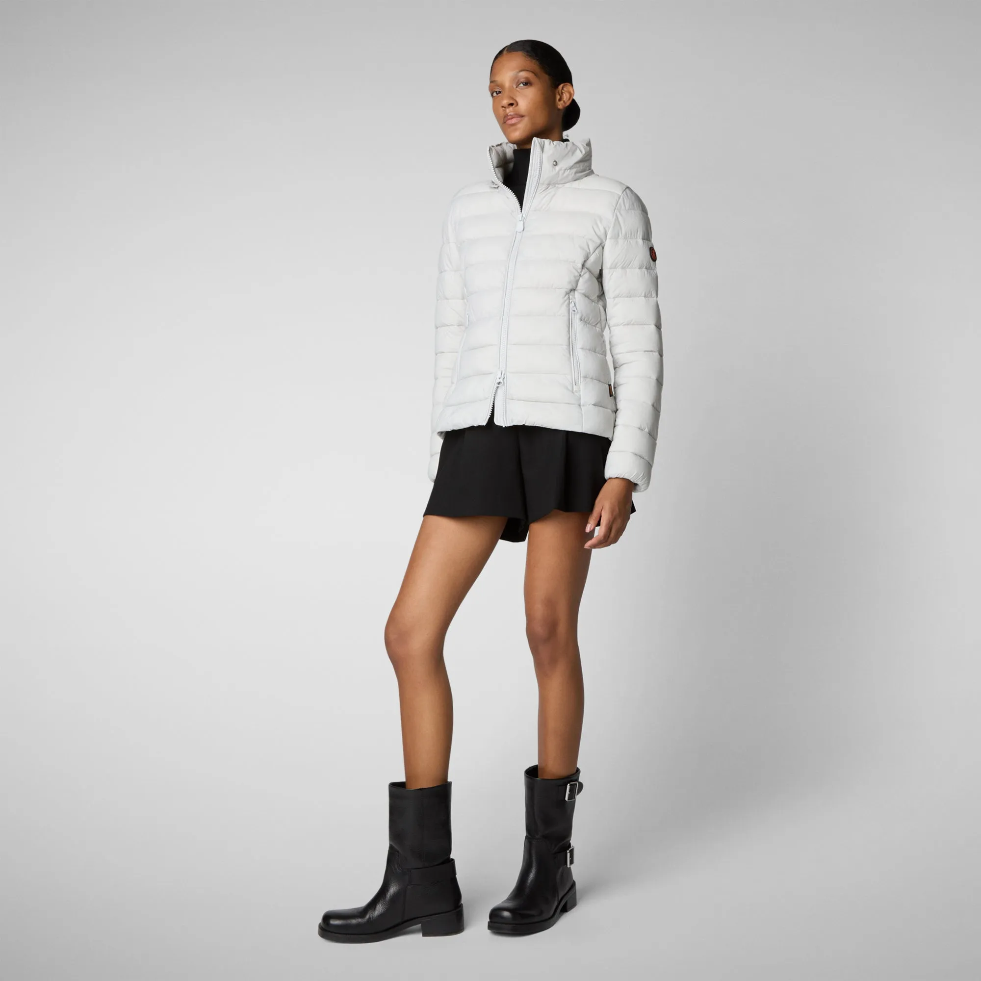 Woman's animal free hooded puffer jacket Amelie in fog grey