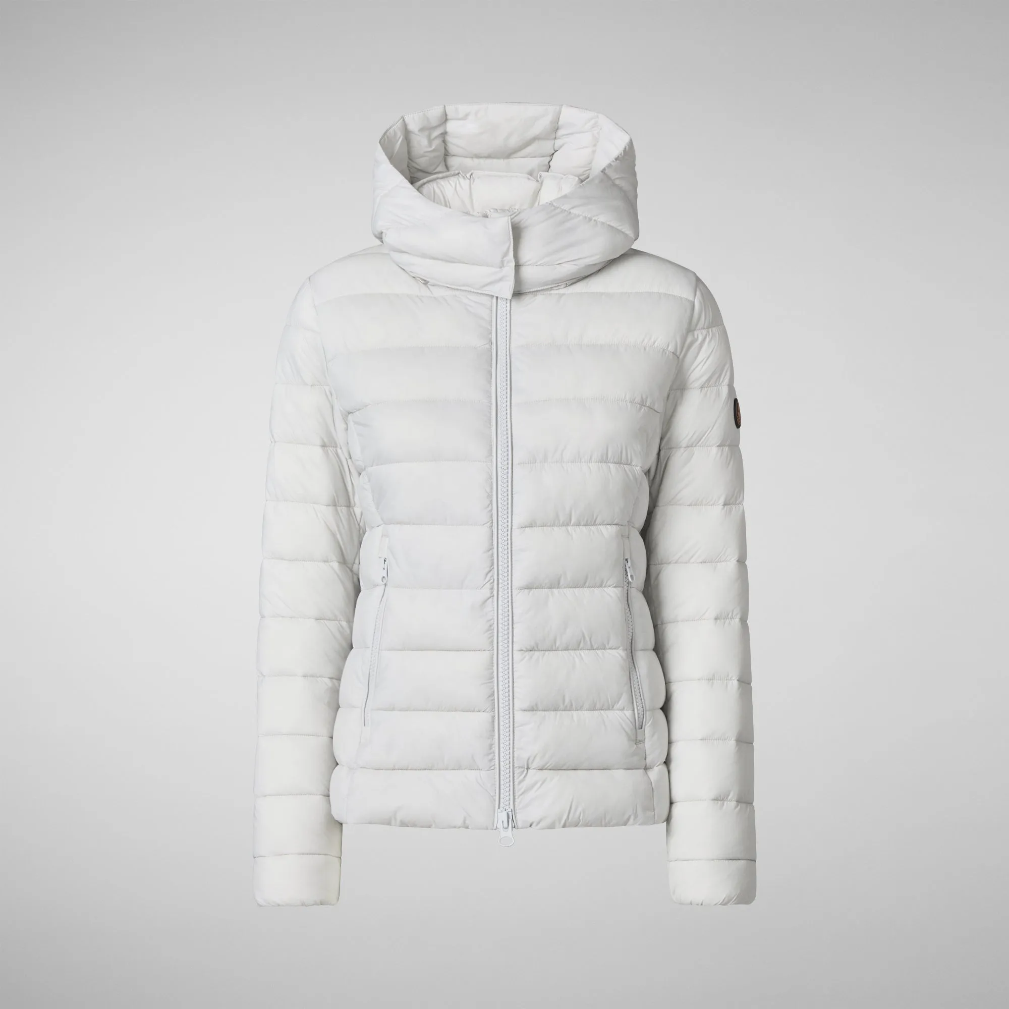 Woman's animal free hooded puffer jacket Amelie in fog grey