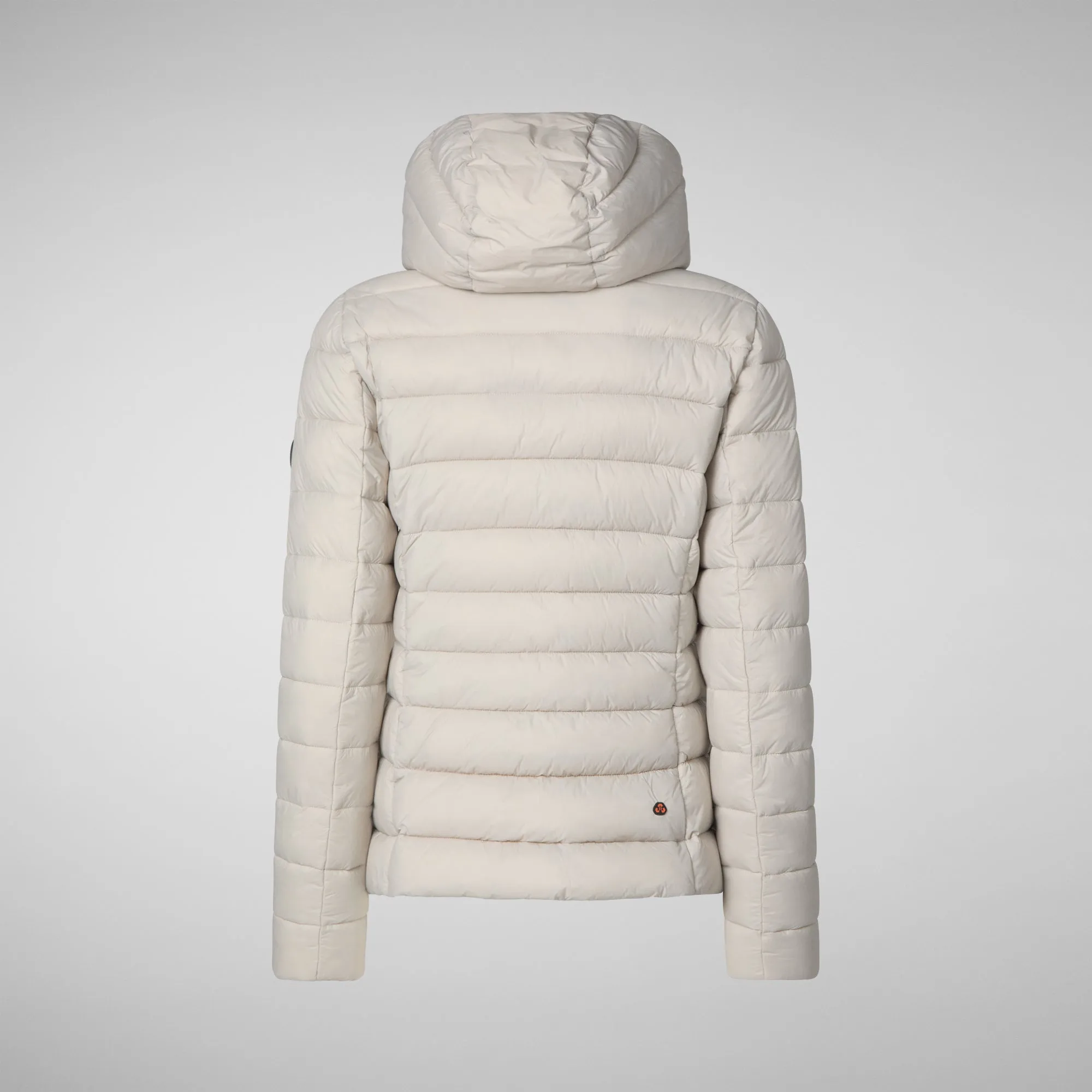 Woman's animal free hooded puffer jacket Amelie in rainy beige
