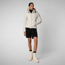 Woman's animal free hooded puffer jacket Amelie in rainy beige