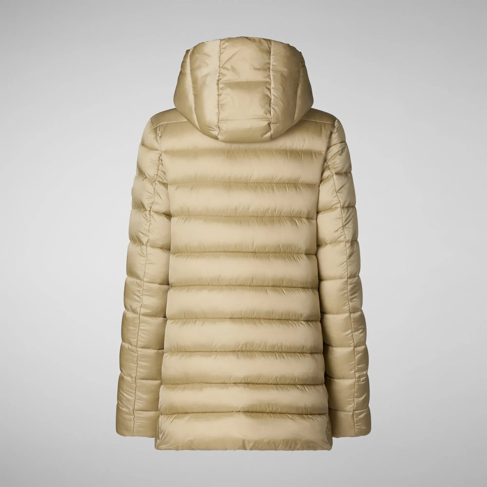 Woman's animal free hooded puffer jacket Drimia in wood beige