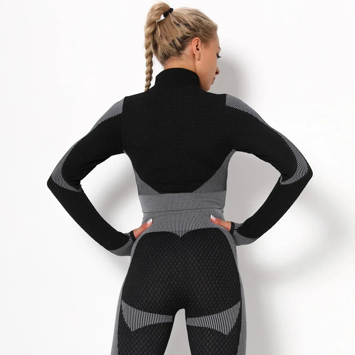 Women High Collar Long Sleeve Fitness Jogger Clothes Running Sportswear with Zipper