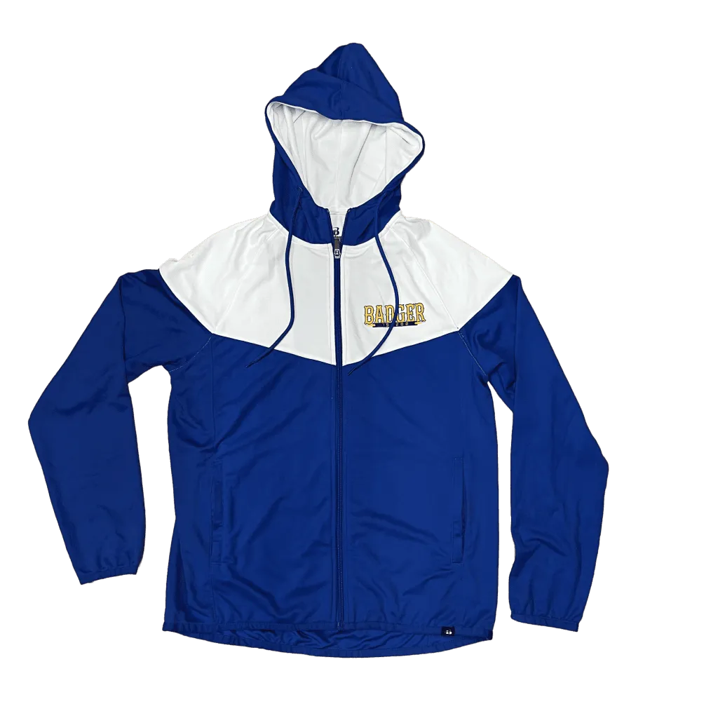 Women's •Badger Sport• Sprint Outer-Core Hooded Jacket wht/blu medium
