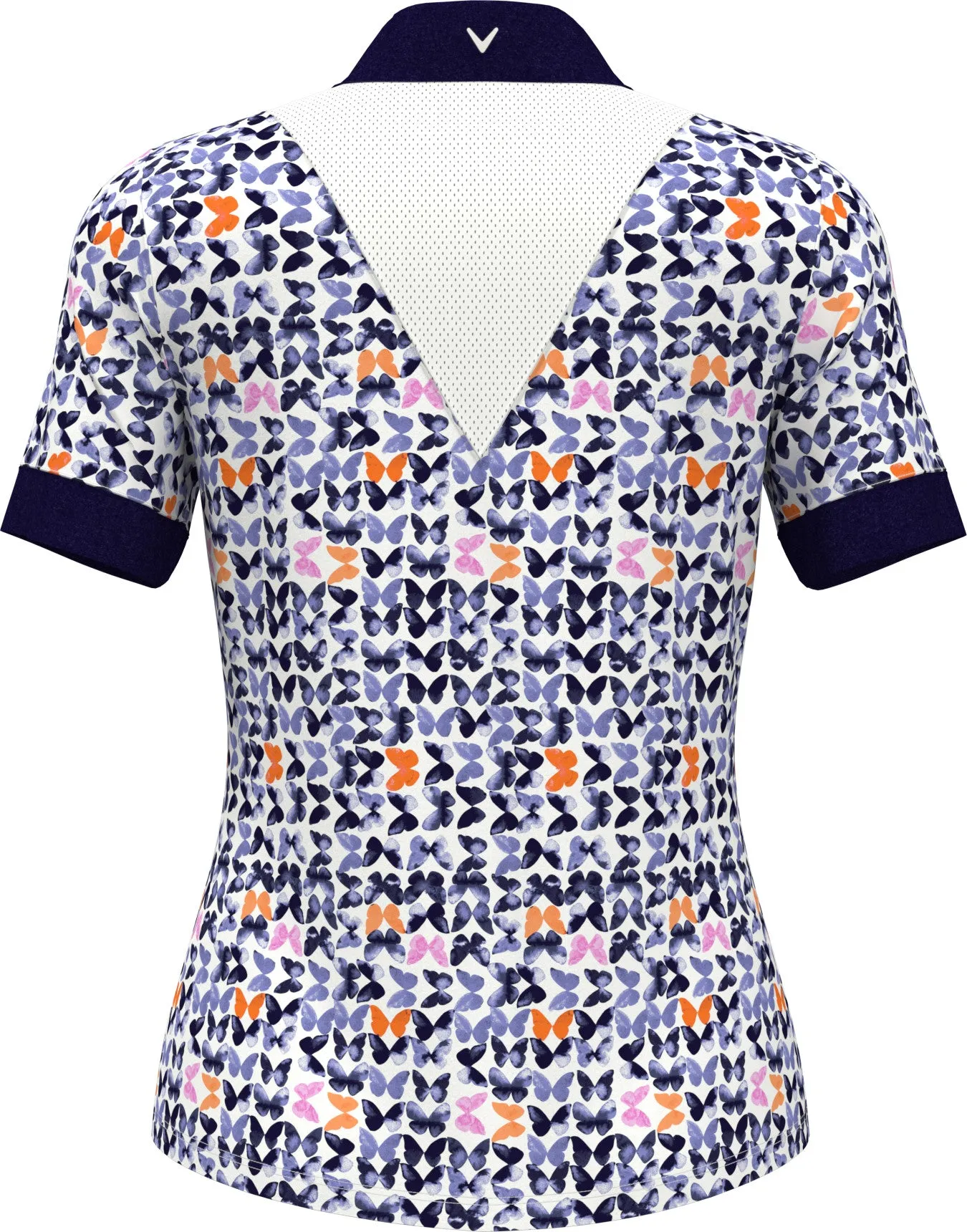 Women's Metamorphosis Butterfly Pattern Short Sleeve Golf Polo Shirt In Brilliant White