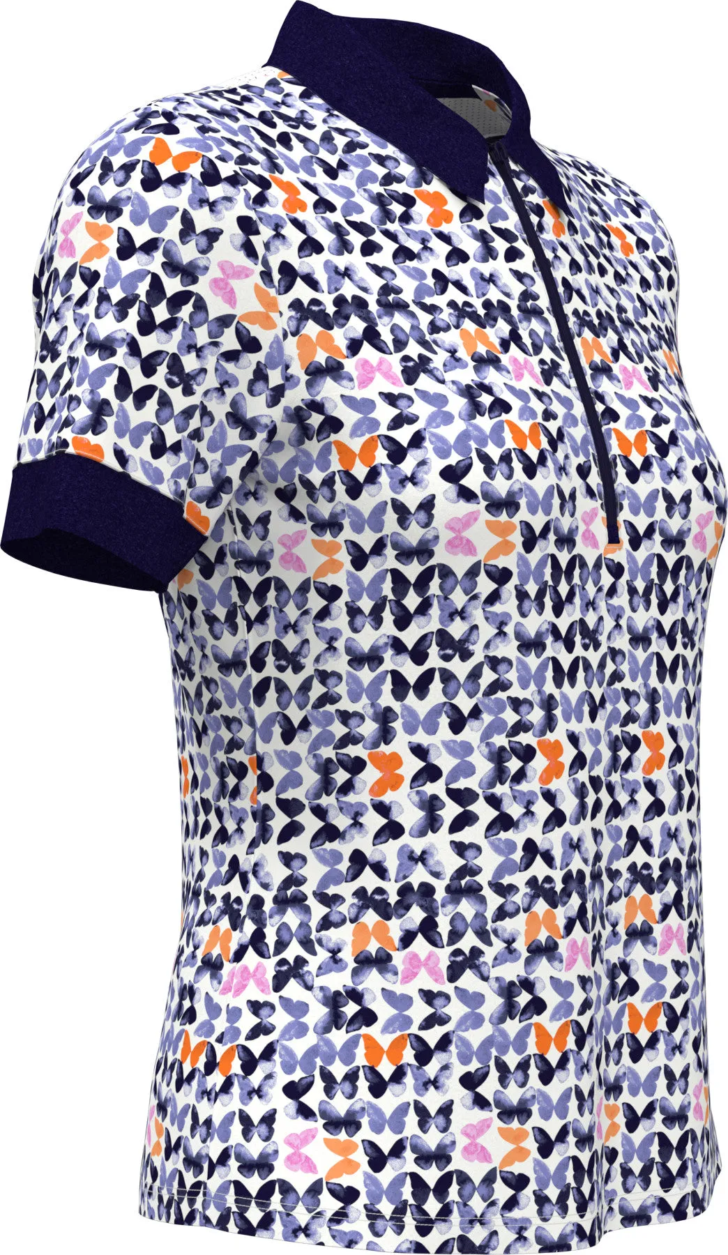 Women's Metamorphosis Butterfly Pattern Short Sleeve Golf Polo Shirt In Brilliant White