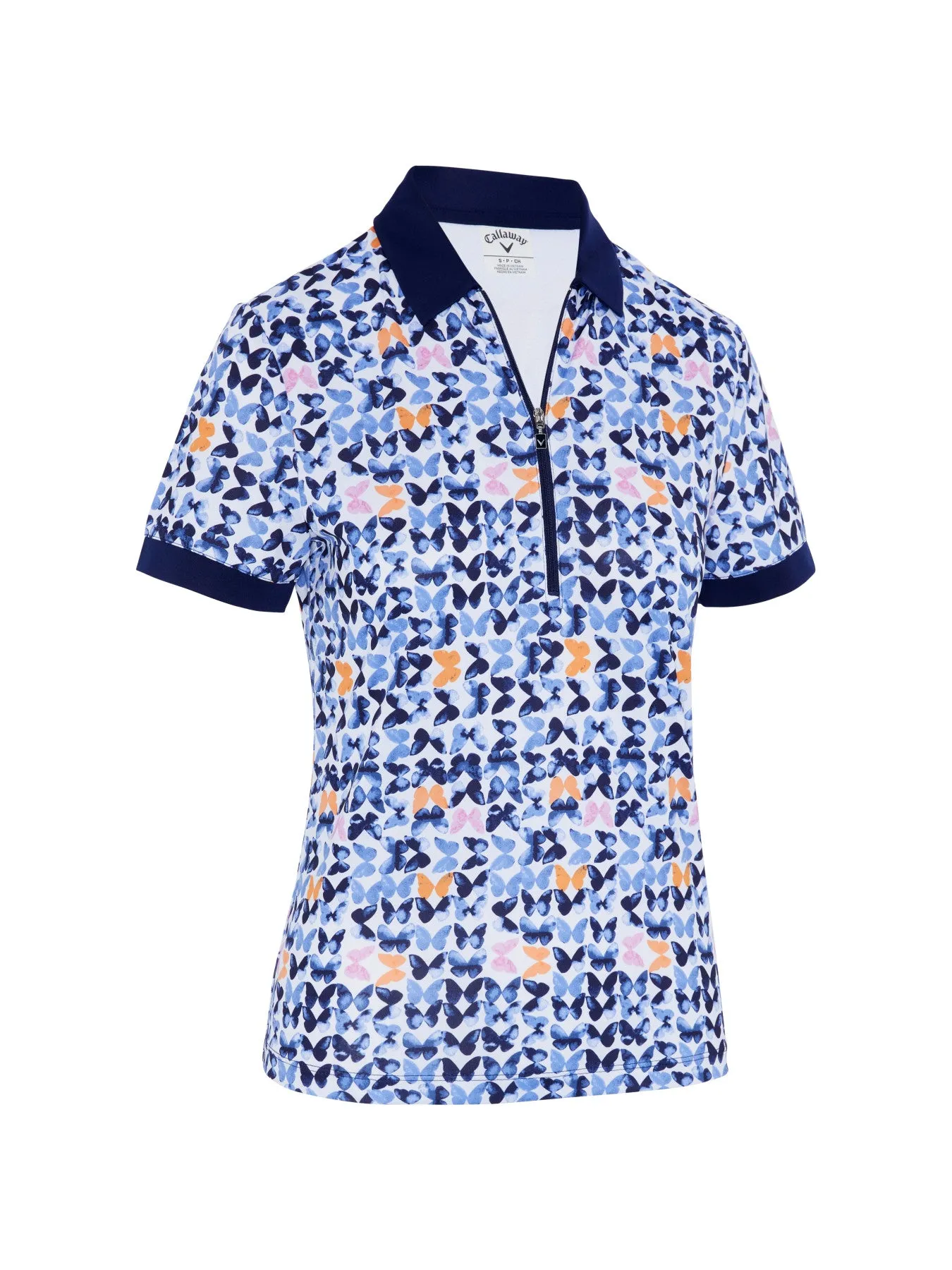 Women's Metamorphosis Butterfly Pattern Short Sleeve Golf Polo Shirt In Brilliant White