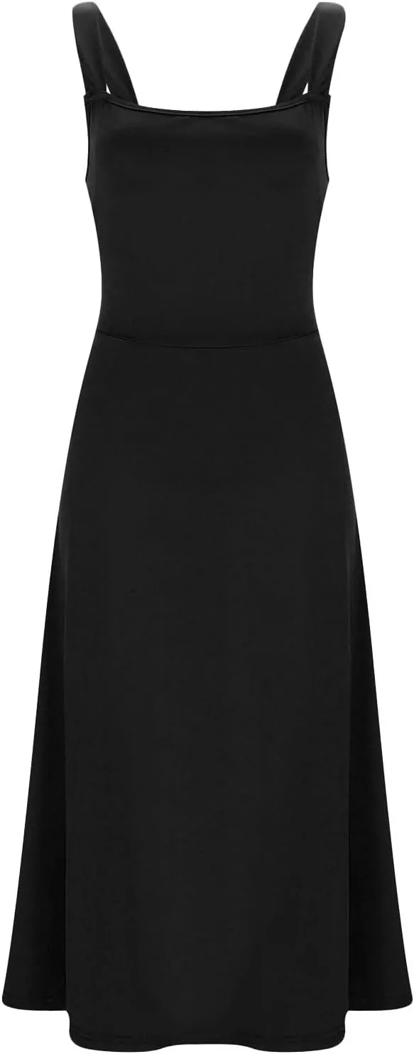 Women's Solid Color Thick Shoulder Strap Slim Fit Lace Up Waist Dress Casual Skirt Womens Beach Maxi
