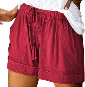 Women's Summer Shorts Casual Trendy Pockets Shorts Drawstring Elastic Waist Loose Short Pants Beach Vacation Outfits