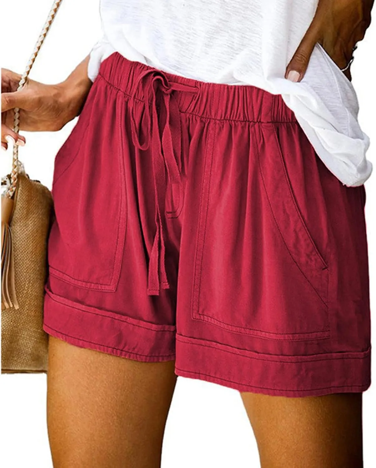 Women's Summer Shorts Casual Trendy Pockets Shorts Drawstring Elastic Waist Loose Short Pants Beach Vacation Outfits