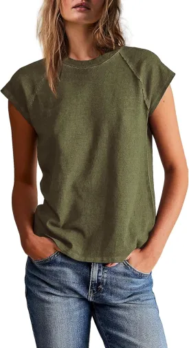 Yanekop Womens Short Sleeve Shirts Crewneck T Shirts Basic Tees Casual Summer Tops Cap Sleeve Tops Trendy Shirts