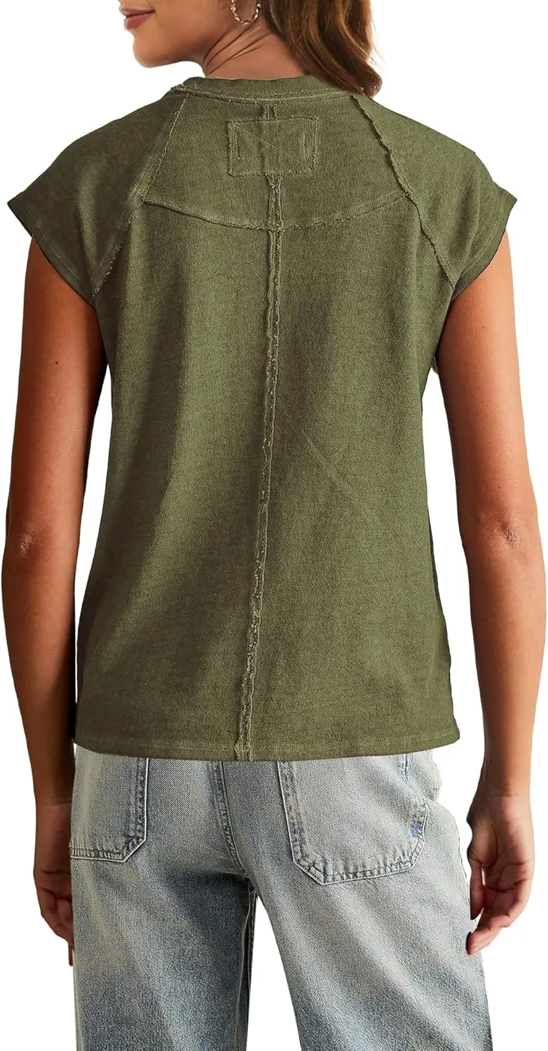 Yanekop Womens Short Sleeve Shirts Crewneck T Shirts Basic Tees Casual Summer Tops Cap Sleeve Tops Trendy Shirts