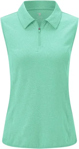 YSENTO Women's Sleeveless Golf Shirts Tops Clothes Collared 1/4 Zip Quick Dry Tennis Polo Shirts Apparel