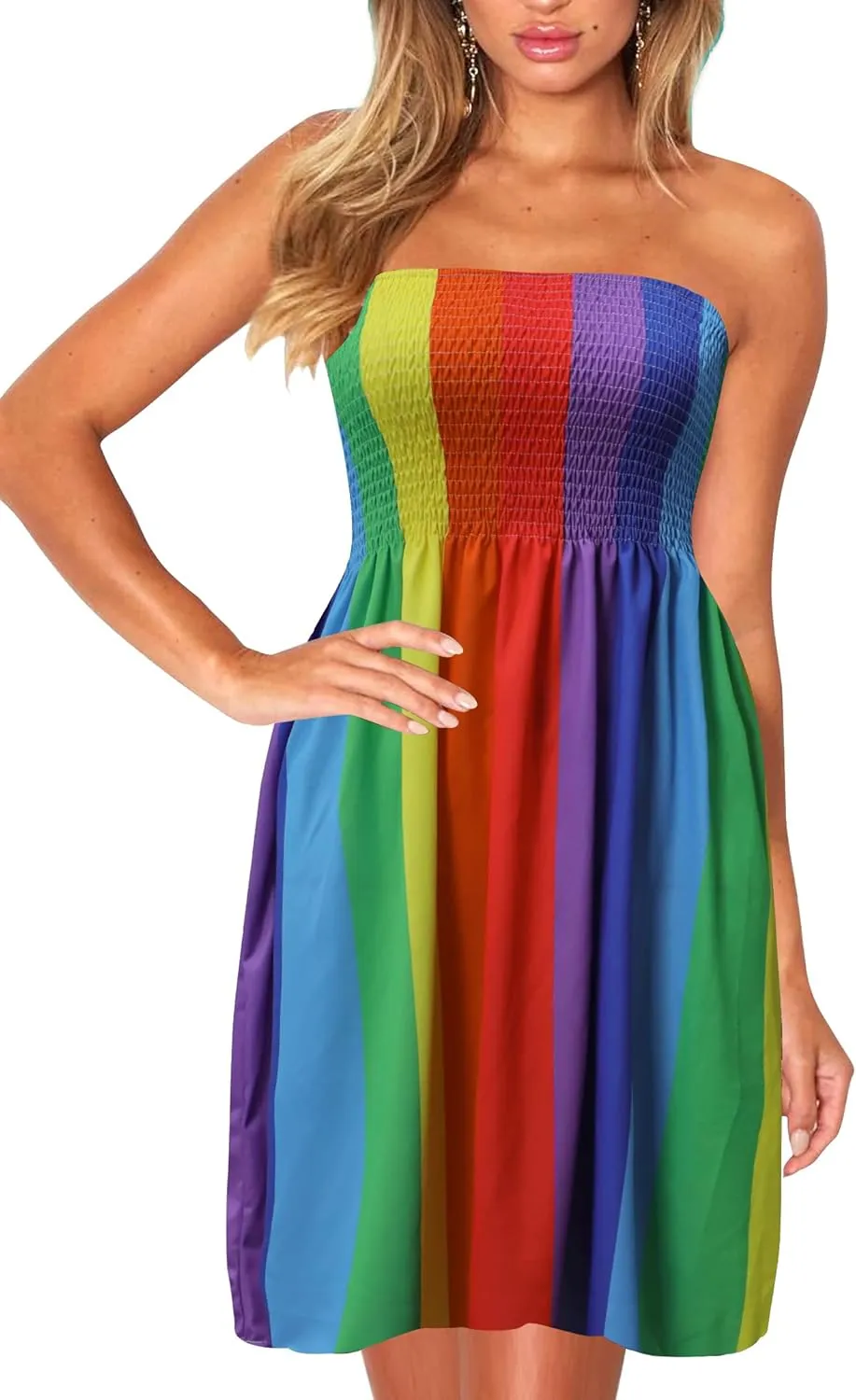 Zyyfly Strapless Dress for Women Summer Beach Boho Smocked Tube Top Dress