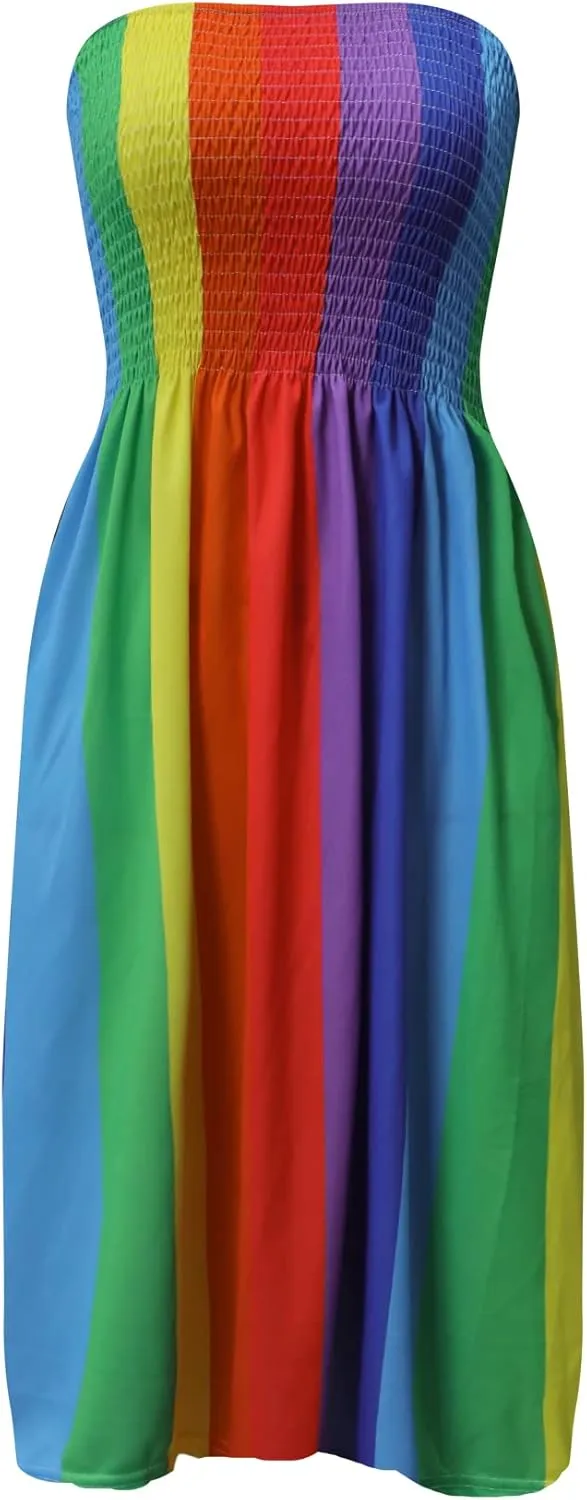 Zyyfly Strapless Dress for Women Summer Beach Boho Smocked Tube Top Dress