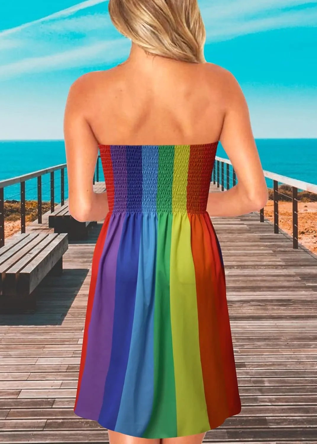 Zyyfly Strapless Dress for Women Summer Beach Boho Smocked Tube Top Dress